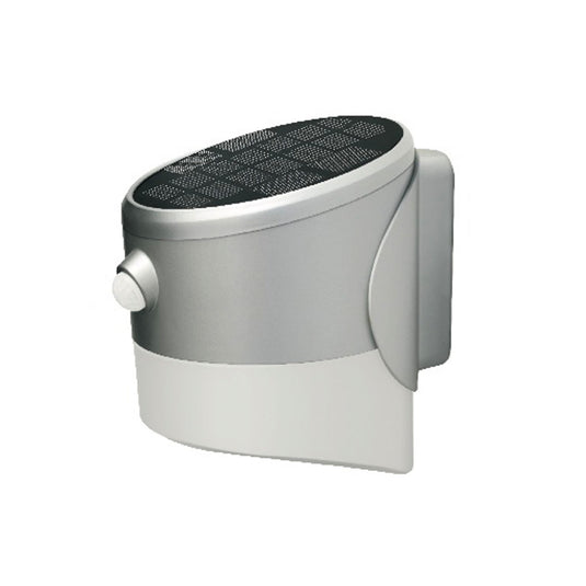 CROWN solar-powered LED wall light in silver with motion sensor, anti-glare soft lighting, and weatherproof housing - yardlock